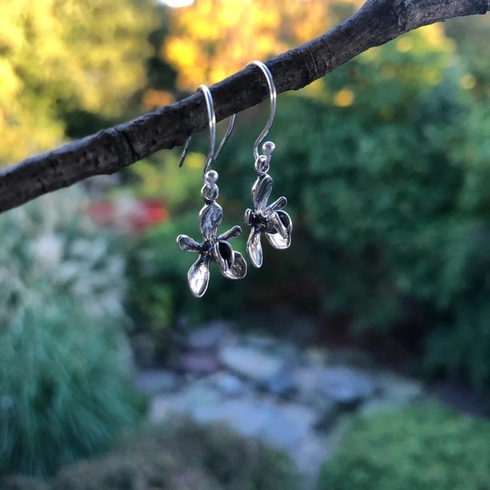 NEW STERLING SILVER ORCHID EARRINGS